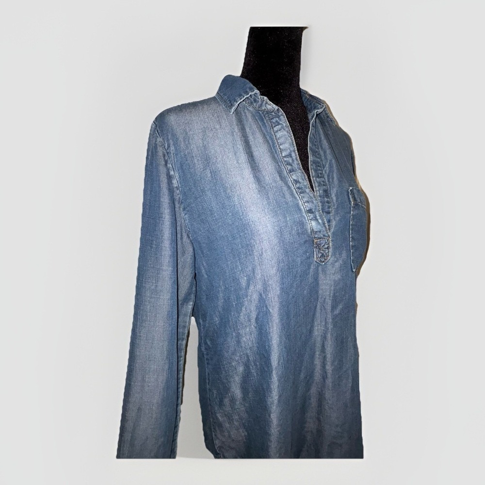 Cloth & Stone for Anthropologie Women's Small Tencel Chambray Henley Tunic Top - Picture 2 of 7